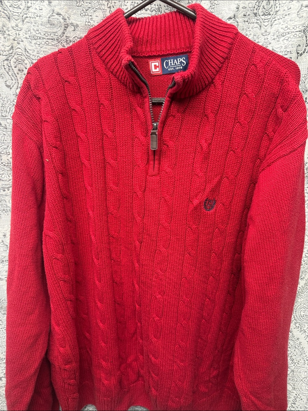 Chaps Men’s Red Cable Qtr-Zip Sweater - XL